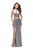 La Femme - 25500 Two-Piece Cutout Bodice Velvet Sheath Gown Special Occasion Dress 00 / Silver