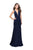 La Femme - 25503 Strappy Plunging Fitted Mermaid Gown Special Occasion Dress 00 / Navy