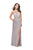 La Femme - 25508 Beaded Fitted Strappy Slit Dress Special Occasion Dress 00 / Silver