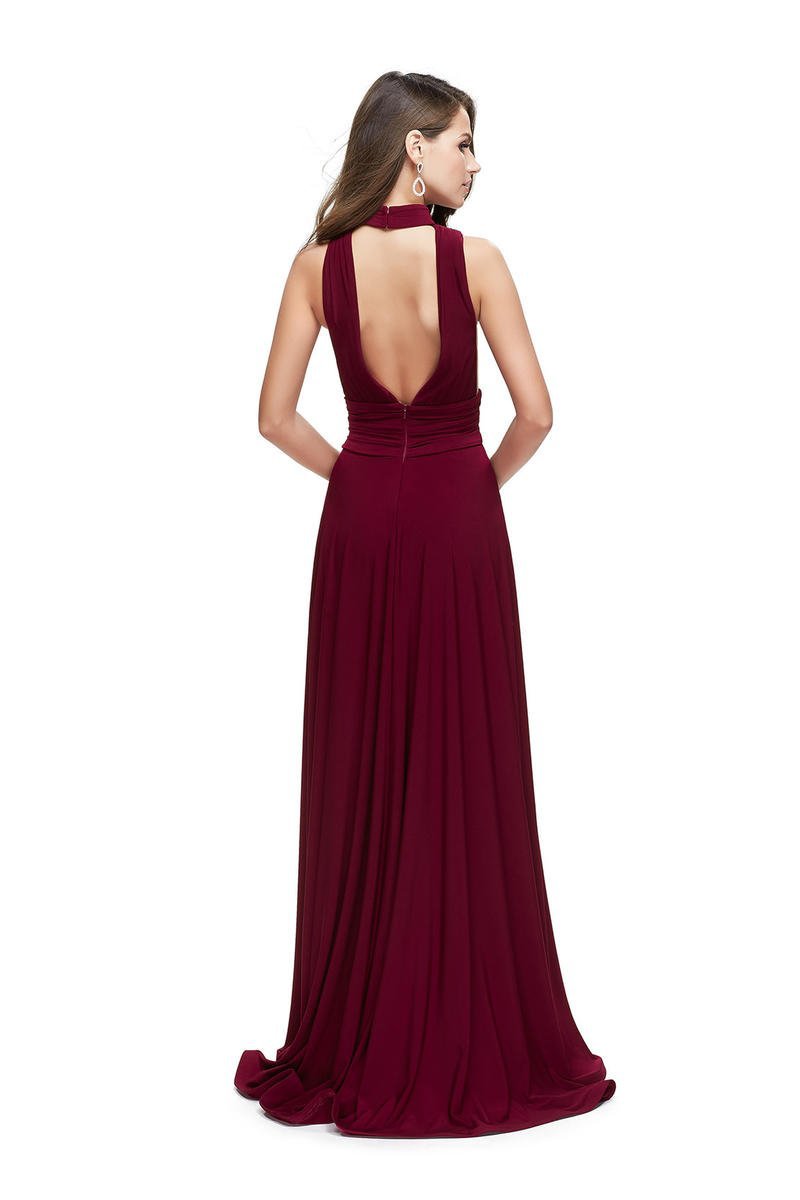 La Femme - 25568 Ruched High Neck Open Back Dress – Couture Candy