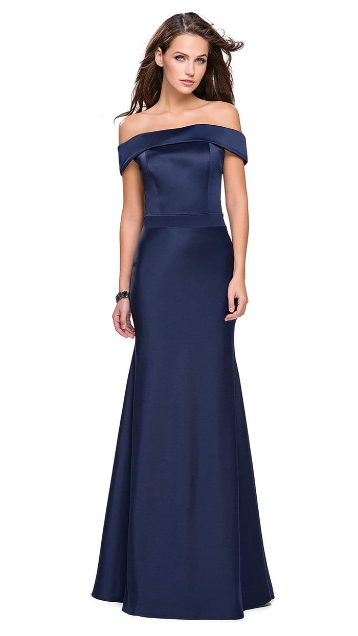 La Femme - 25579 Fitted Off Shoulder Trumpet Gown Bridesmaid Dresses 00 / Navy