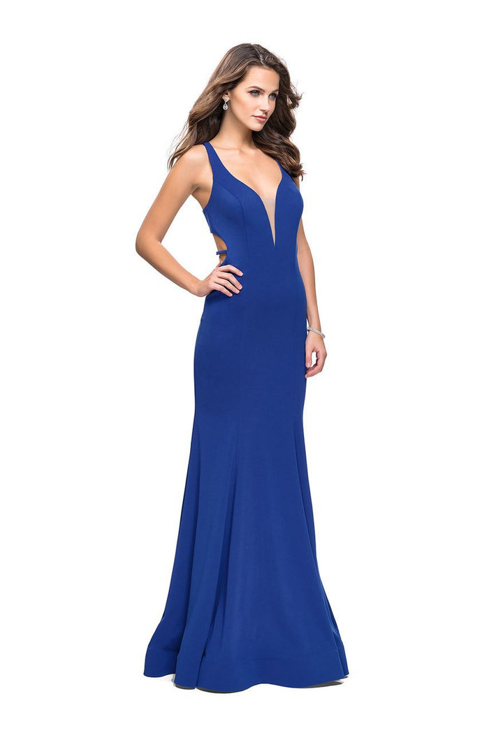 La Femme - 25594 Plunging Sweetheart Jersey Mermaid Gown Special Occasion Dress 00 / Royal Blue