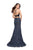 La Femme - 25602 Strappy Two Piece Halter Leather and Denim Gown Special Occasion Dress