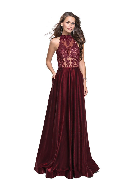 La Femme - 25617 Metallic Beaded High Neck A-line Dress