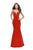 La Femme - 25651 Strappy Fitted V-Neck Trumpet Dress Special Occasion Dress 00 / Poppy Red