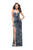 La Femme - 25659 Strappy Plunging Velvet Slit Dress Special Occasion Dress 00 / Steel Grey