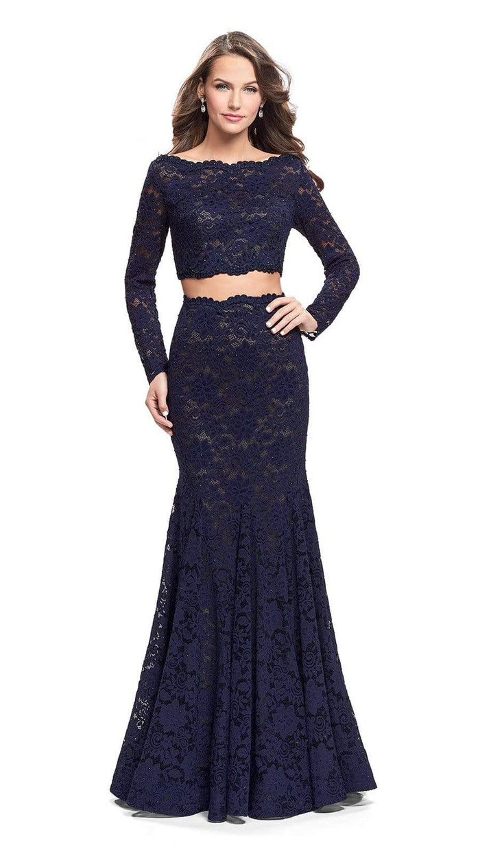 La Femme - 25668 Two Piece Lace Mermaid Dress Special Occasion Dress 00 / Navy