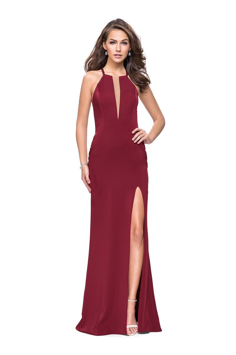 La Femme - 25669 Plunging Halter Fitted Dress – Couture Candy