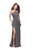 La Femme - 25698 Halter Fitted Strappy Slit Dress Special Occasion Dress 00 / Charcoal