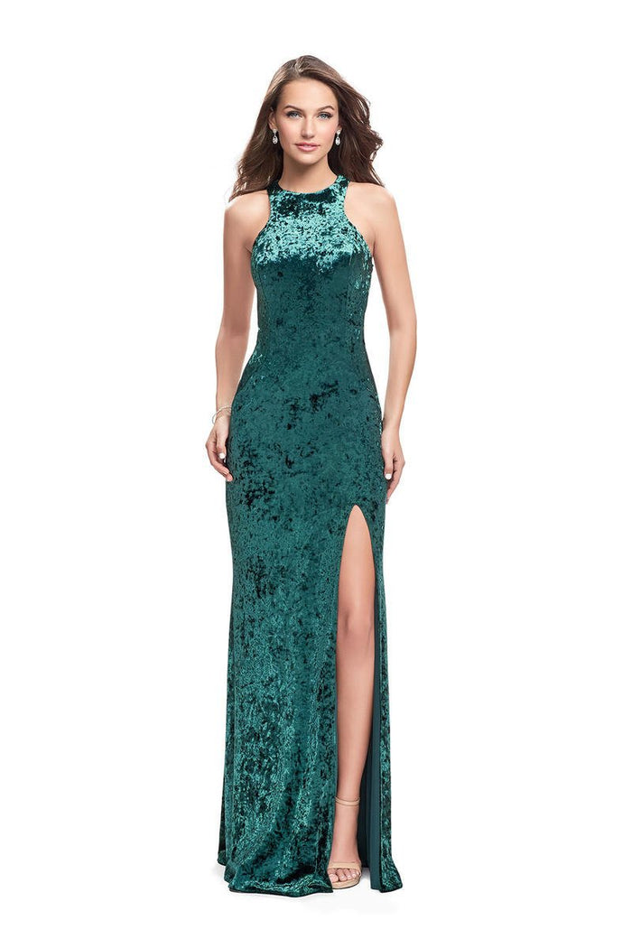 La Femme - 25734 Fitted Halter Strappy Dress Special Occasion Dress 00 / Forest Green