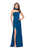 La Femme - 25735 High Neck Fitted Slit Dress Special Occasion Dress 00 / Teal