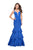La Femme - 25749 Deep V-neck Satin Ruffled Mermaid Dress Special Occasion Dress 00 / Sapphire Blue