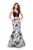 La Femme - 25756 Two Piece Deep V-neck Floral Print Mermaid Dress Special Occasion Dress 00 / Ivory/Multi