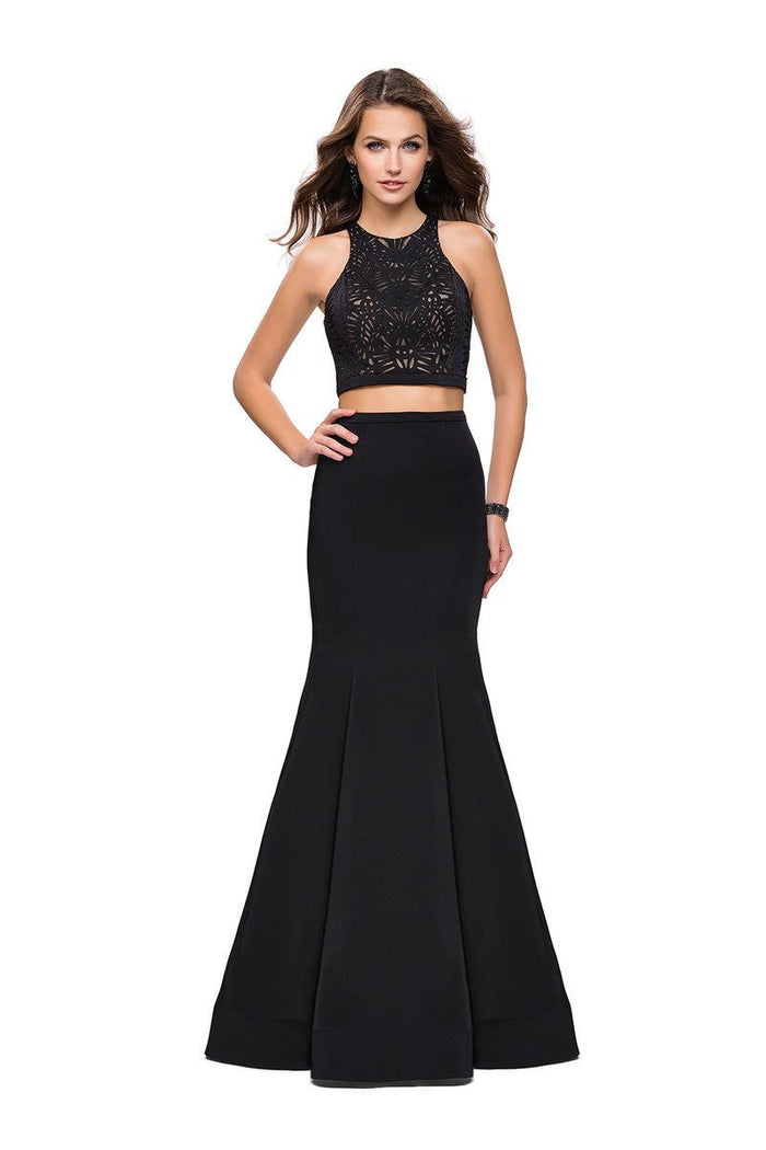 La Femme - 25759 Two Piece Cutout Jersey Trumpet Dress Special Occasion Dress 00 / Black