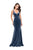 La Femme - 25866 Deep V-neck Velvet Sheath Dress Special Occasion Dress 00 / Slate Blue
