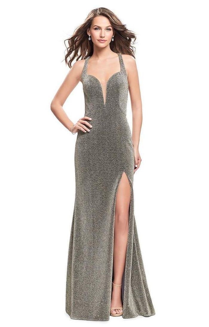 La Femme - 25901SC Deep Sweetheart Long Sheath Dress - 1 pc Silver/Gold In Size 0 and 2 pcs Turquoise/Multi in Size 2 Available CCSALE 0 / Silver/Gold