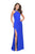 La Femme - 25906 Bead Trimmed High Halter Sheath Satin Gown Special Occasion Dress 00 / Sapphire Blue