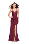 La Femme - 26036 V-neckline Strappy Open Back Fitted Gown Special Occasion Dress 00 / Burgundy2