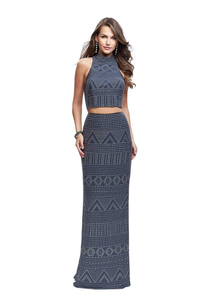 La Femme - 26045 High Neck Patterned Metallic Beaded Two Piece Gown Special Occasion Dress
