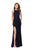 La Femme - 26116 Vertical Beaded Halter Velvet Sheath Dress Special Occasion Dress 00 / Navy