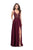 La Femme - 26124 Embroidered Lace V-neck Satin A-line Gown Special Occasion Dress 00 / Garnet