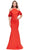 La Femme - 26145 Lace Trimmed High Halter Satin Mermaid Gown Formal Gowns 0 / Poppy Red