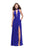 La Femme - 26154 Deep V-neck with Choker Satin A-line Gown Special Occasion Dress 00 / Sapphire Blue