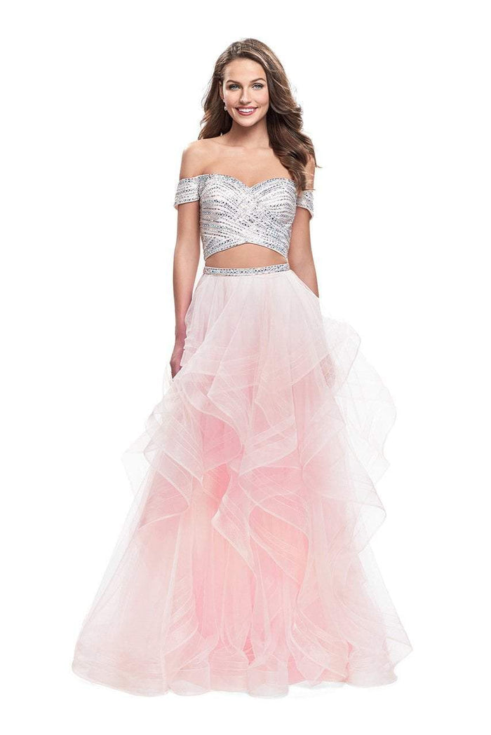 La Femme - 26169 Beaded Two Piece Tulle Ruffled A-line Dress Special Occasion Dress 00 / Blush