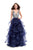La Femme - 26223 Metallic Beaded Plunging Bodice Tulle Ballgown Special Occasion Dress 00 / Navy