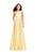 La Femme - 26269 High Halter Neck Stretch Satin Gown Special Occasion Dress 00 / Pale Yellow