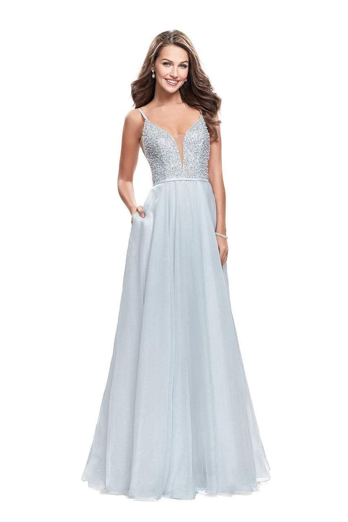 La Femme - 26278 Deep Sweetheart Neck Chiffon A-line Gown Special Occasion Dress 00 / Silver