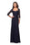 La Femme - 26427 Floral Lace Sheer Quarter Sleeve Sheath Gown Mother of the Bride Dresses 4 / Navy
