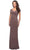 La Femme - 26519 Off Shoulder V Neck Long Sheath Jersey Gown Mother of the Bride Dresses 2 / Cocoa