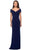 La Femme - 26519 Off Shoulder V Neck Long Sheath Jersey Gown Mother of the Bride Dresses 2 / Navy