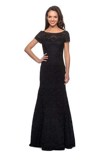 short sleeve mother of the bride dresses long La Femme - 26875 Short Sleeve Lace Mother of the Groom Trumpet Dress 14 / Black