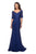 La Femme - 26943 Bedazzled Curve V-neck Trumpet Dress Mother of the Bride Dresses 4 / Marine Blue