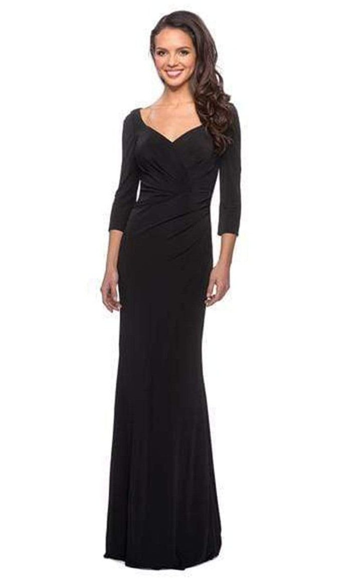 La Femme - 26955 Ruched V-neck Sheath Dress Mother of the Bride Dresses 0 / Black