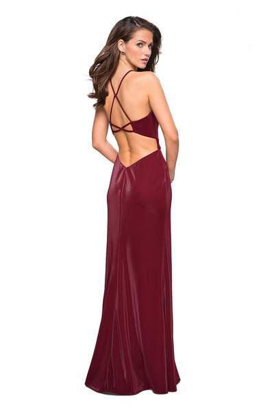 La Femme - 26962 Strappy Fitted Halter Gown with Slit