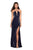 La Femme - 26963 Strappy Halter Cutouts Gown with Slit Special Occasion Dress 00 / Navy