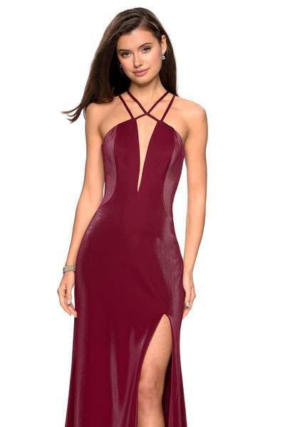 La Femme - 26963 Strappy Halter Cutouts Gown with Slit