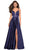 La Femme - 26994 Sexy Strappy Back Satin A-Line Evening Gown Prom Dresses 00 / Navy