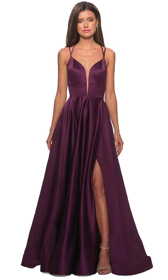 La Femme - 26994 Sexy Strappy Back Satin A-Line Evening Gown