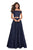 La Femme - 27028 Two-Piece Off Shoulder Scalloped Lace Gown Special Occasion Dress 00 / Navy