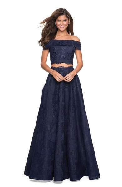 La Femme - 27028 Two-Piece Off Shoulder Scalloped Lace Gown