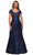 La Femme - 27033 Floral Embroidery Stretch Satin A-Line Gown Mother of the Bride Dresses 4 / Navy