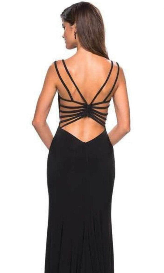La Femme - 27072 Plunging Strappy Back High Slit Gown