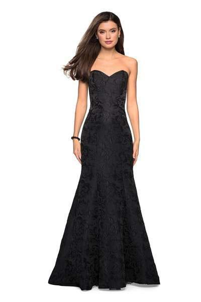 La Femme - 27149 Long Strapless Floral Jacquard Trumpet Gown Special Occasion Dress 00 / Black