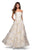 La Femme - 27207 Floral Metallic Strapless A-Line Gown Special Occasion Dress 00 / Ivory/Gold