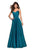 La Femme - 27226 Pleated V-neck Satin A-line Dress Special Occasion Dress 00 / Teal