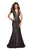 La Femme - 27228 Metallic Lace Deep Halter V-neck Mermaid Dress Special Occasion Dress 00 / Black